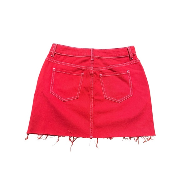 PacSun Vibrant Red Denim Cutoff Mini Skirt | Y2K Core, sz 26 - Picture 2 of 6